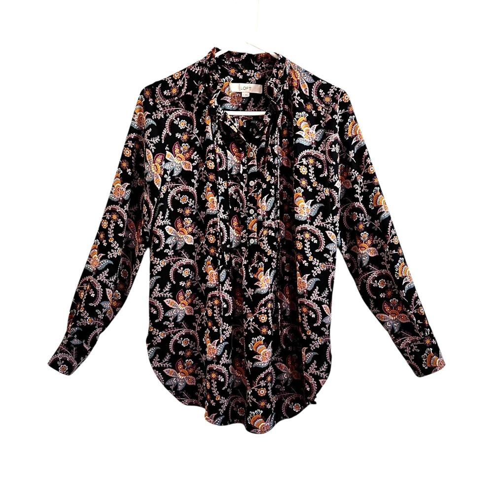 Loft Garden Pintuck Tunic Blouse Popover Top Sz Small Boho  Floral Paisley